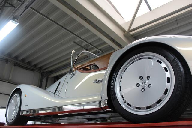 Morgan Midsummer "Limited collector's item" One of the fifty built by Morgan with Pininfarina's design input,Ordered with the high windscreen, Pininfarina's idea of a 'barchetta' style with influences from the 1930s and 1940s, Livery in "Grigio Cangiante" over Tan soft grain leather, The use of mat